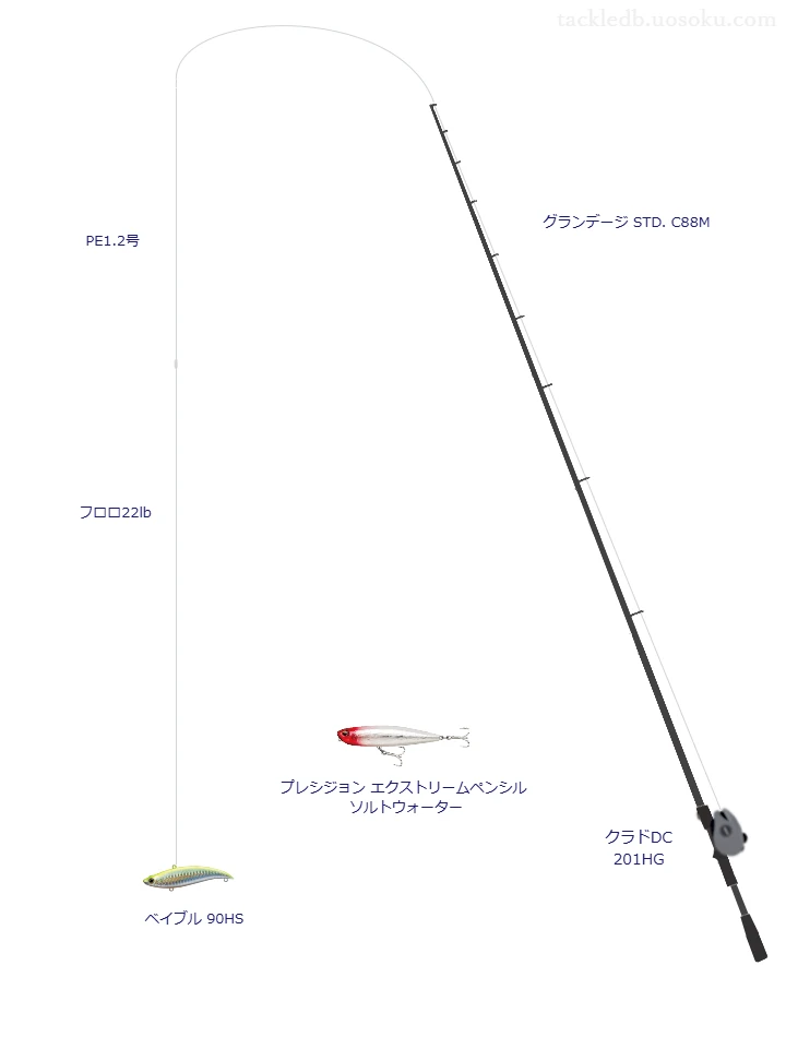 グランデージ STD. C88MとPE1.2号ラインによるシーバスタックル