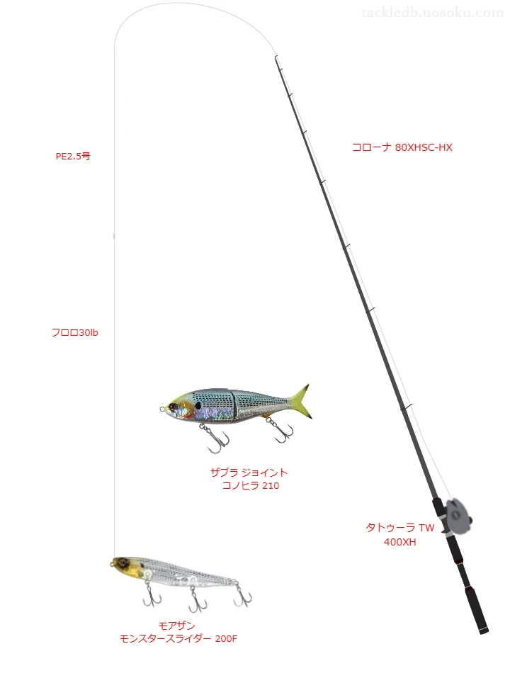 モンスタースライダー 200Fにおすすめのシーバスタックル【コローナ 80XHSC-HX】
