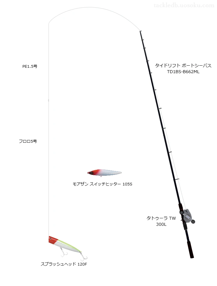 タトゥーラ TW 300Lにタイドリフト ボートシーバス TD1BS-B662MLを合わせるボートシーバスタックル