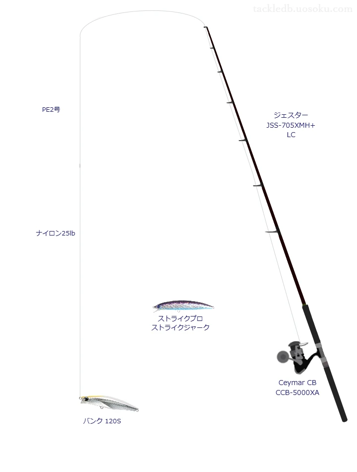 ウエイトが46.0g程度のルアーのためのボートシーバスタックル【バンク 120S】