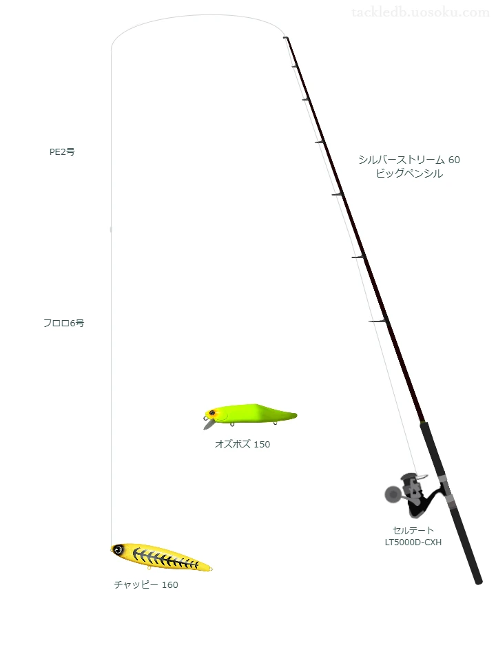 シルバーストリーム 60 ビッグペンシルとダイワのリールでチャッピー 160を使用するタックル
