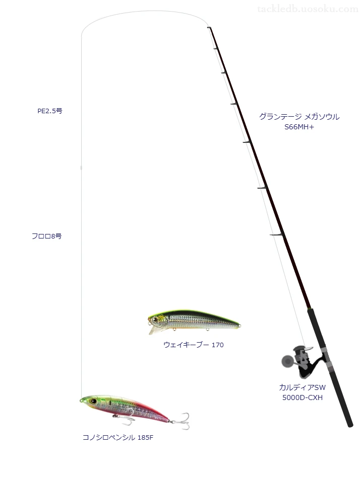 グランテージ メガソウル S66MH+とカルディアSW 5000D-CXHを組み合わせたシーバスタックル【仮想インプレ】