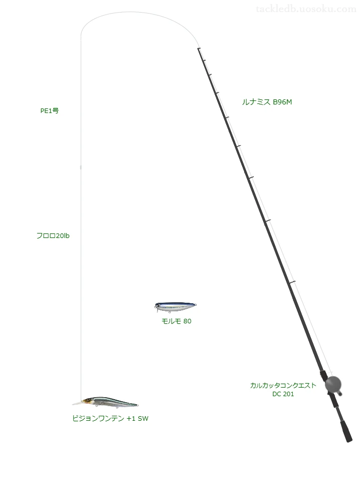 ピットブル G5 1号と魚に見えないピンクフロロ ショックリーダー 20lbを使用したシーバスタックル【ルナミス B96M】