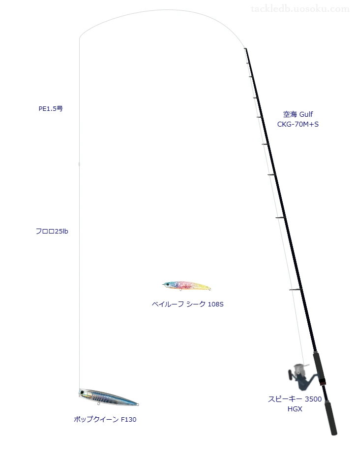 スピーキー 3500 HGX に空海 Gulf CKG-70M+Sを合わせるボートシーバスタックル