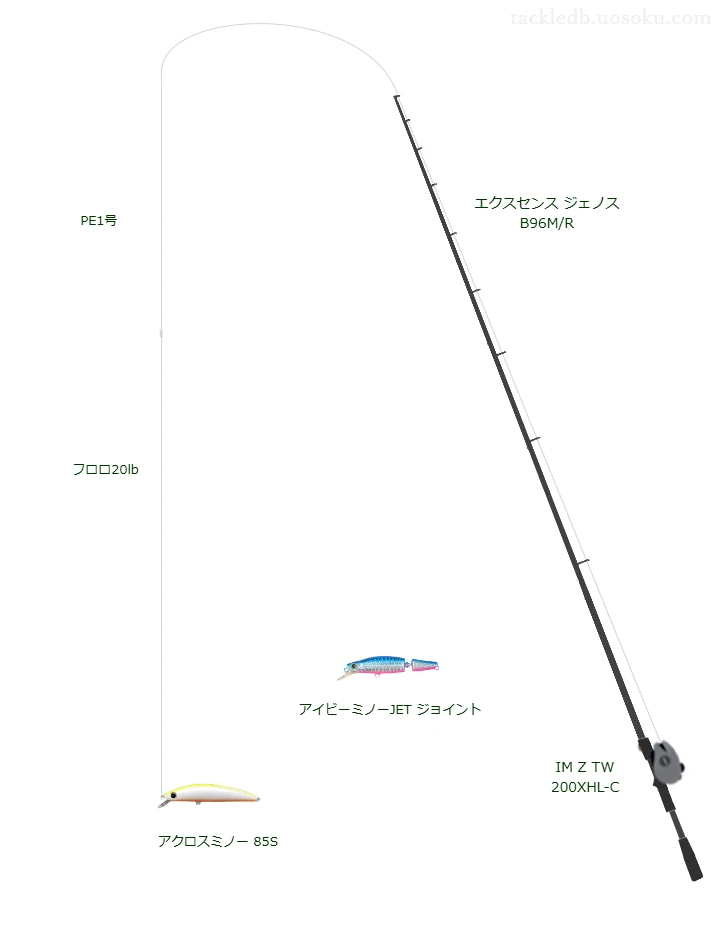 エクスセンス ジェノス B96M/R,IM Z TW 200XHL-C,ミノーを使うシーバスタックル【仮想インプレ】