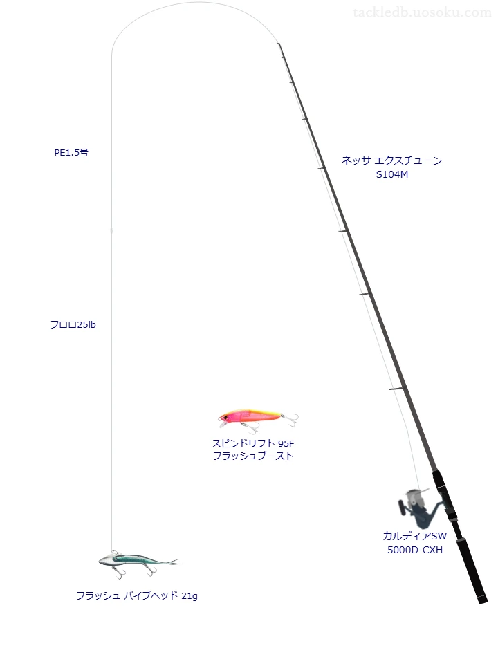 ウエイトが21.0g程度のルアーのためのサーフタックル【フラッシュ バイブヘッド 21g】