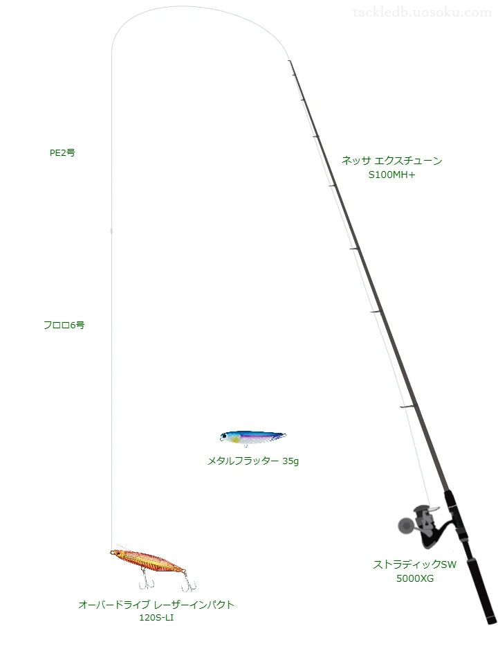 ネッサ エクスチューン S100MH+とPE2号ラインによるサーフタックル