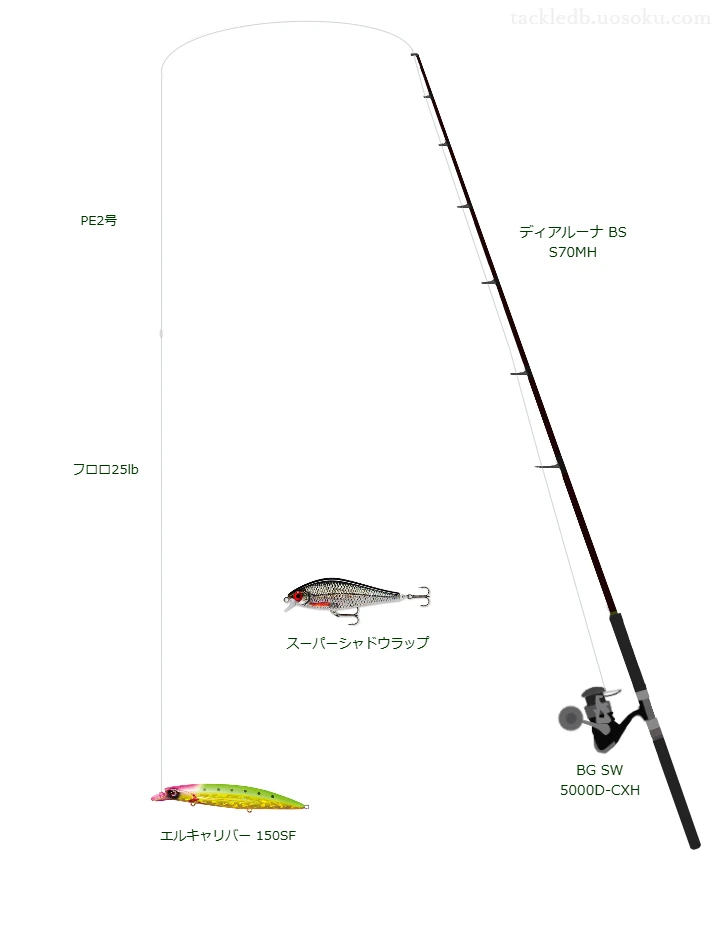 ディアルーナ BS S70MHとBG SW 5000D-CXH,エルキャリバー 150SFによるボートシーバスタックル【仮想インプレ】