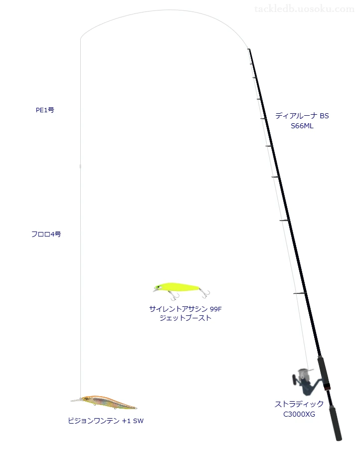 ディアルーナ BS S66MLとストラディック C3000XG,PE1号によるボートシーバスタックル
