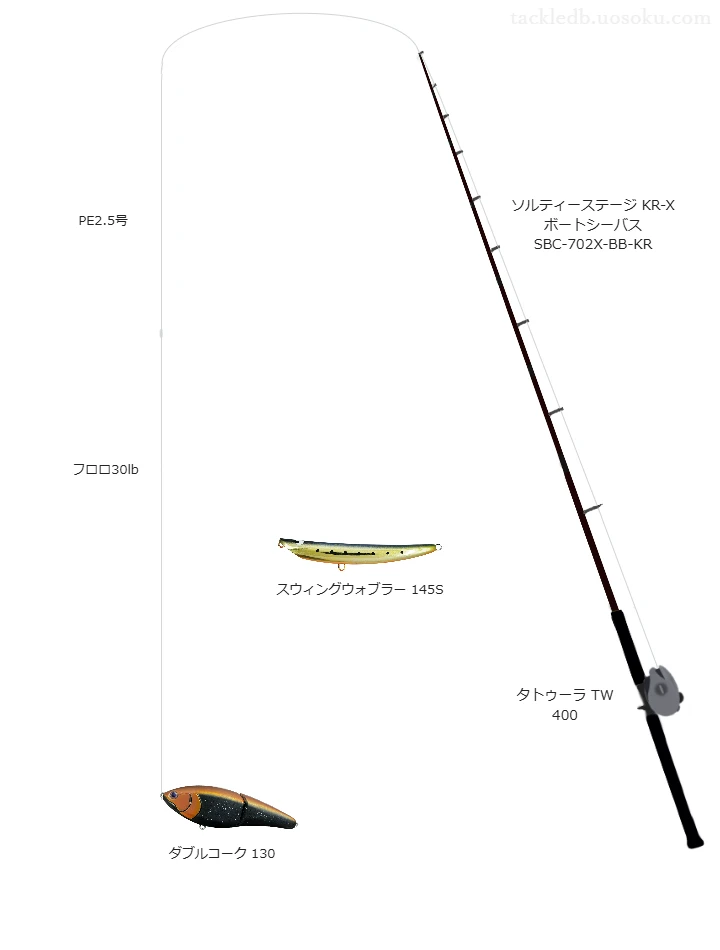 ANSWER JIGGING PE×8 2.5号とコンパクトショックリーダー フロロカーボン 30lbを使用したシーバスタックル【ソルティーステージ KR-X ボートシーバス SBC-702X-BB-KR】