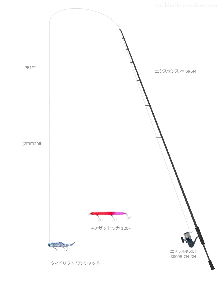 タイドリフト ワンシャッドを使うシーバスタックル【エクスセンス ∞ S96M】
