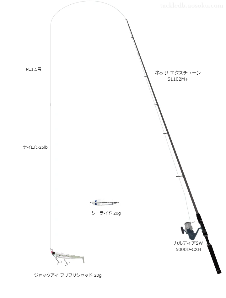 20.0gのルアーを扱うサーフタックル【ネッサ エクスチューン S1102M+】