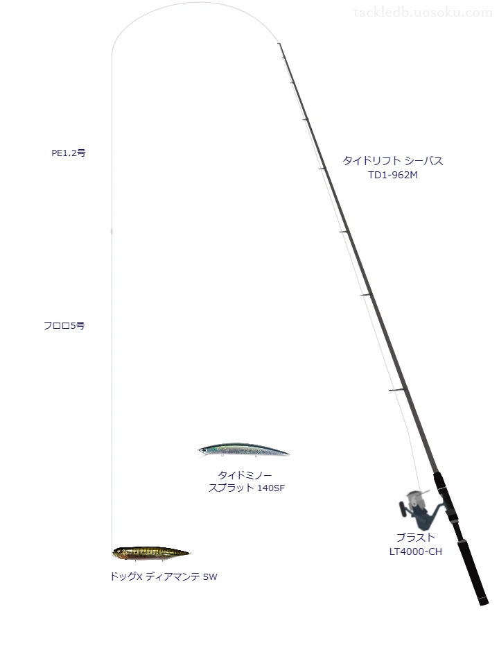 タイドリフト シーバス TD1-962Mとブラスト LT4000-CH,ドッグX ディアマンテ SWによるシーバスタックル【仮想インプレ】