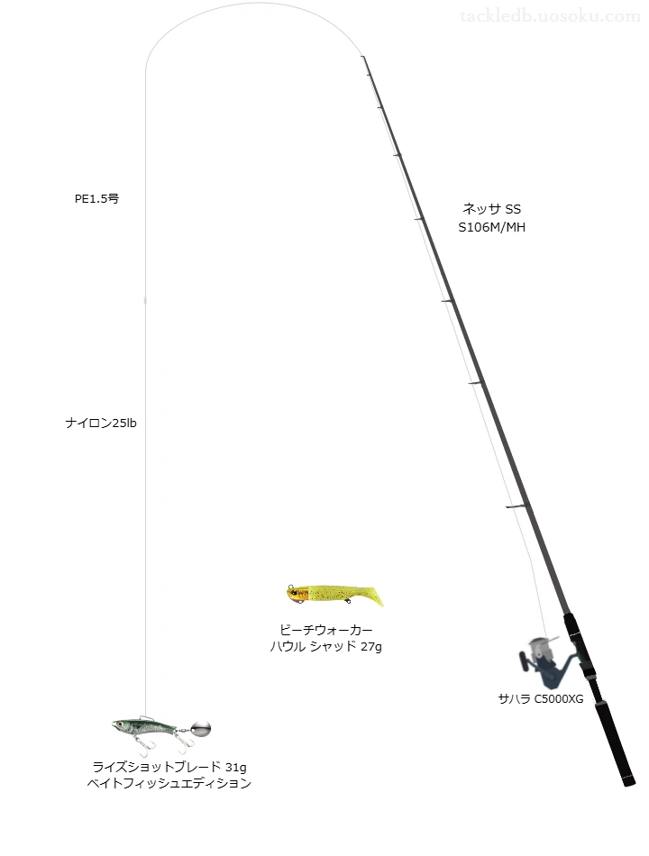 31.0gのルアーを扱うサーフタックル【ネッサ SS S106M/MH】