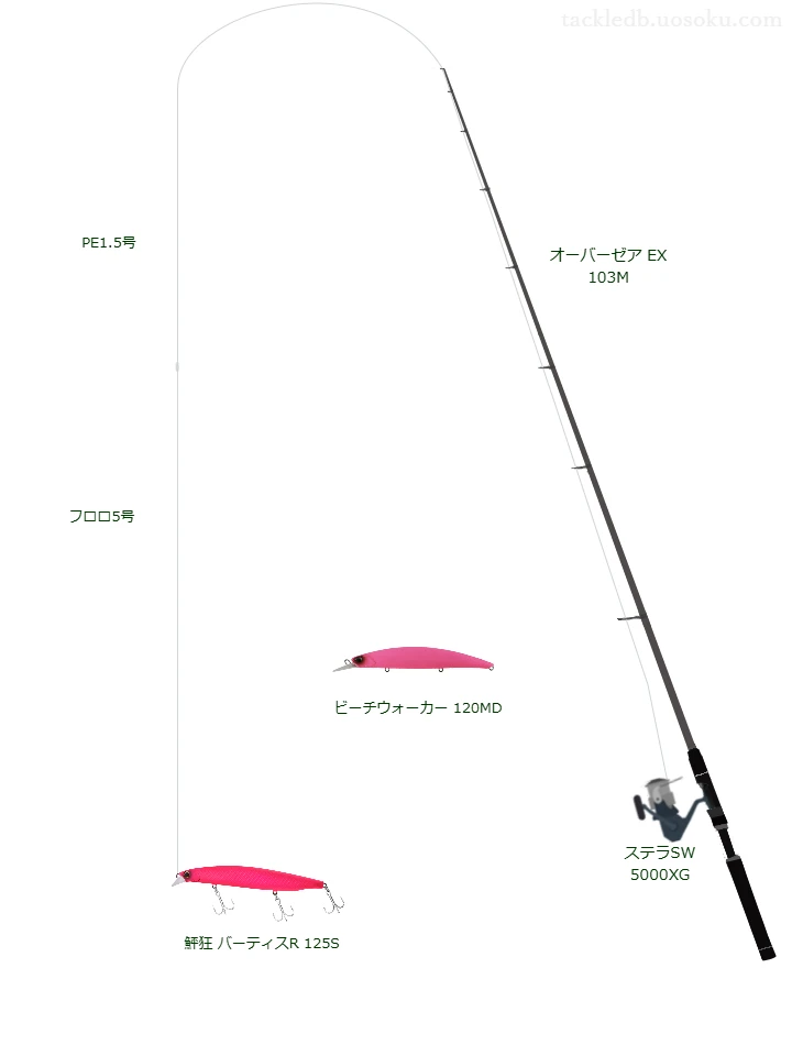 グラップラー 8 PE 1.5号とシーガー プレミアムマックス ショックリーダー 5号を使用したサーフタックル【オーバーゼア EX 103M】