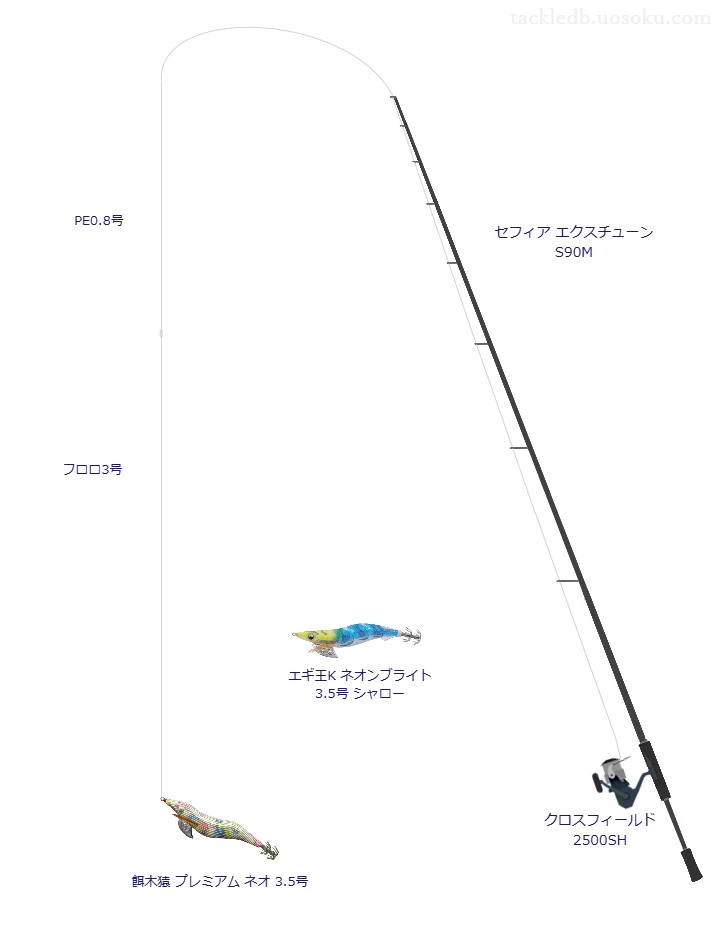 ANSWER EGING PE×8 0.8号と紅牙リーダーEX II タイプF 3号を使用したエギングタックル【セフィア エクスチューン S90M】