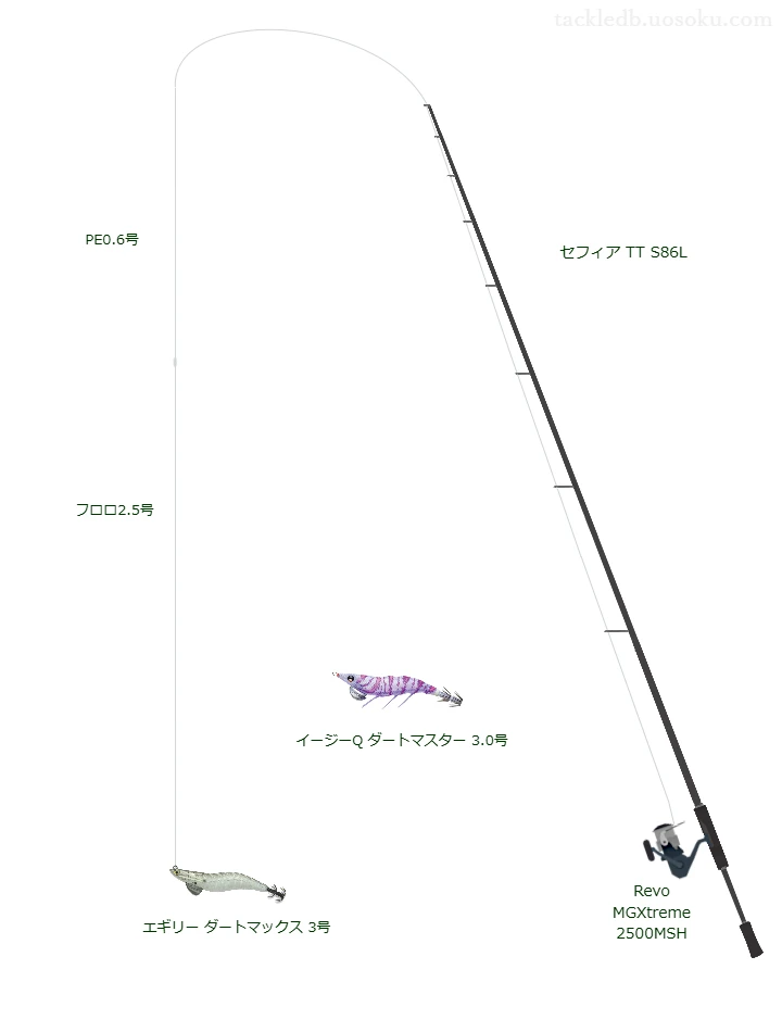 セフィア TT S86LとPE0.6号ラインによるエギングタックル