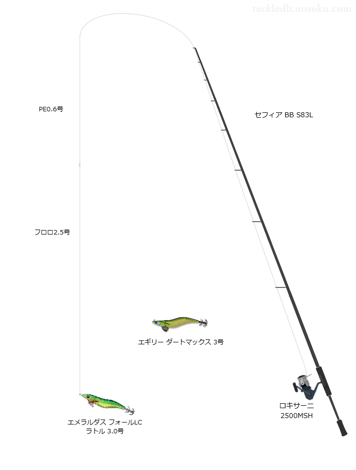 号数が3.0号程度のエギのためのエギングタックル【エメラルダス フォールLC ラトル 3.0号】