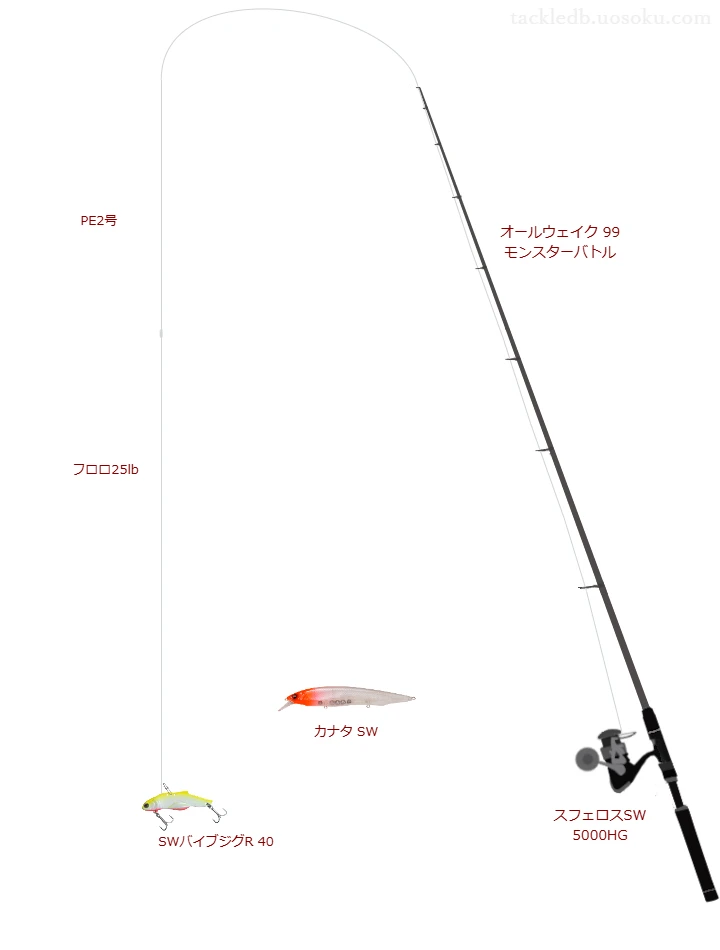 ハードブル 8+ 2号とオシアジガー マスターフロロ リーダー 25lbを使用したシーバスタックル【オールウェイク 99 モンスターバトル】