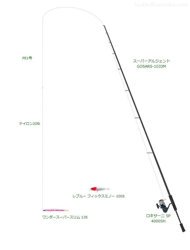 ワンダースーパースリム 135を使うシーバスタックル【スーパーアルジェント GOSARS-1033M】