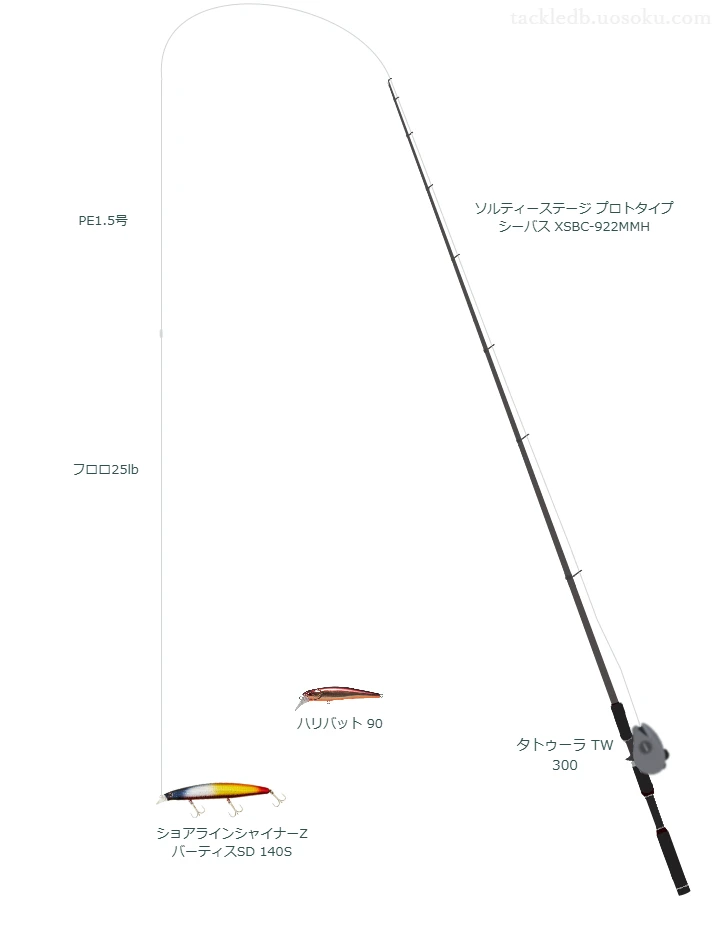 SIGLON PE×8 1.5号とFC ABSORBER 25lbを使用したシーバスタックル【ソルティーステージ プロトタイプ シーバス XSBC-922MMH】