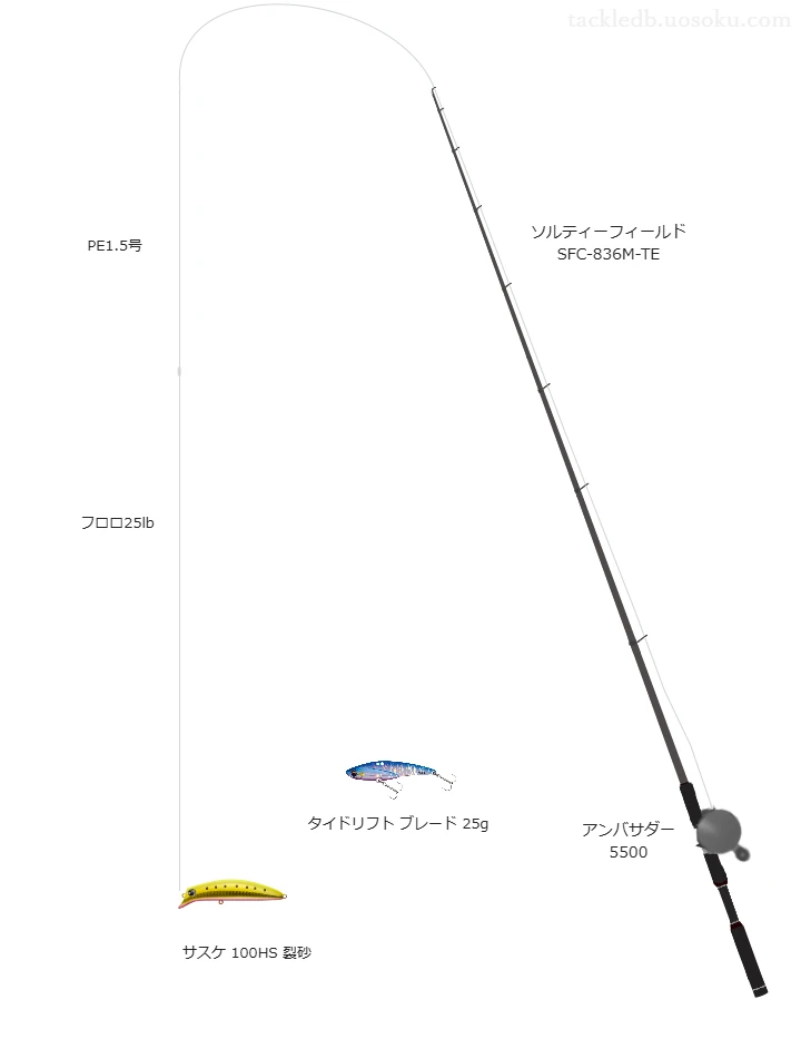 【仁淀川】サスケ 100HS 裂砂のためのシーバスタックル【ソルティーフィールド SFC-836M-TE】