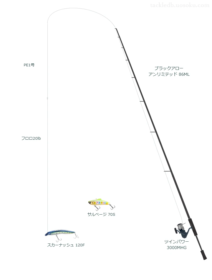 エイムスのブラックアロー アンリミテッド 86MLを使用したシーバスタックル【仮想インプレ】