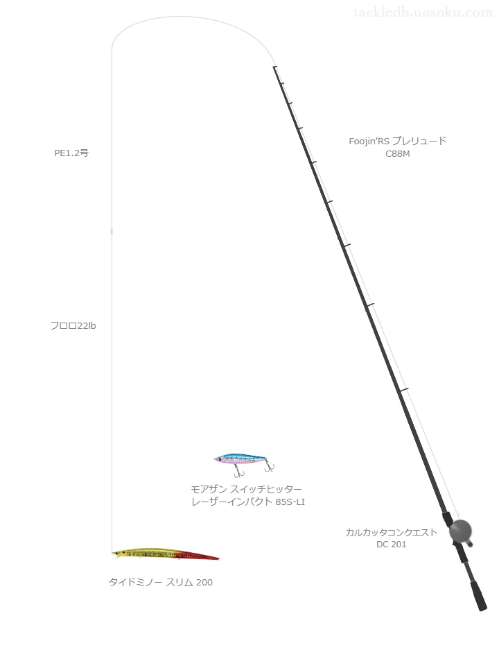 【筑後川】タイドミノー スリム 200のためのシーバスタックル【Foojin’RS プレリュード C88M】
