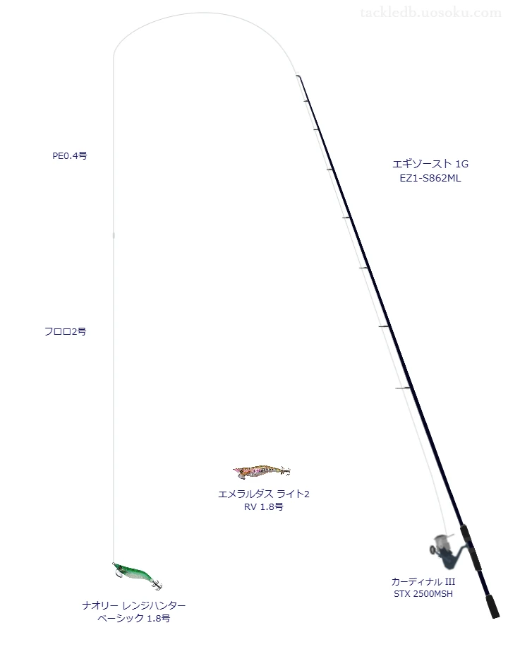 エギゾースト 1G EZ1-S862ML,カーディナル III STX 2500MSH,を使うエギングタックル【仮想インプレ】