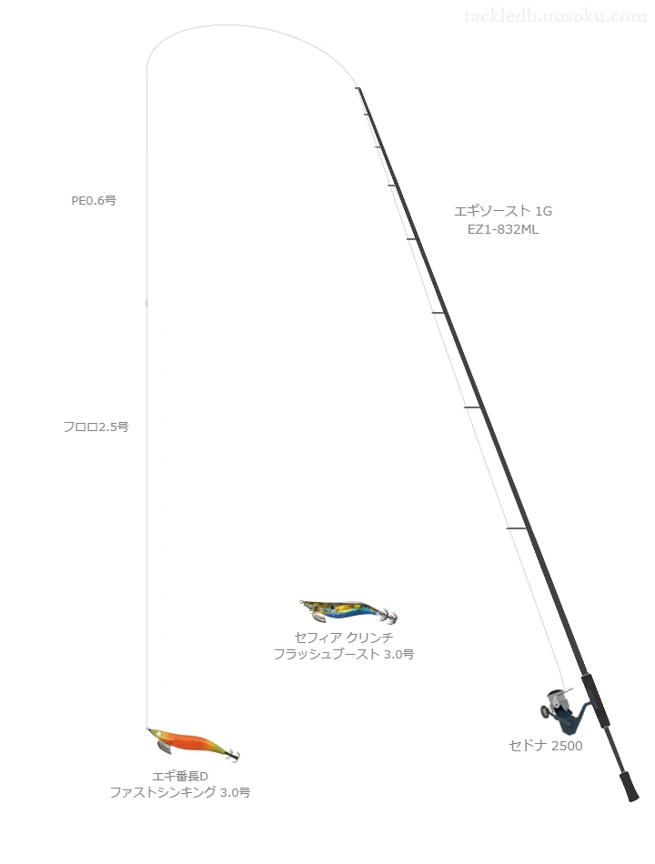 【内房漁港】エギ番長D ファストシンキング 3.0号のためのエギングタックル【エギゾースト 1G EZ1-832ML】