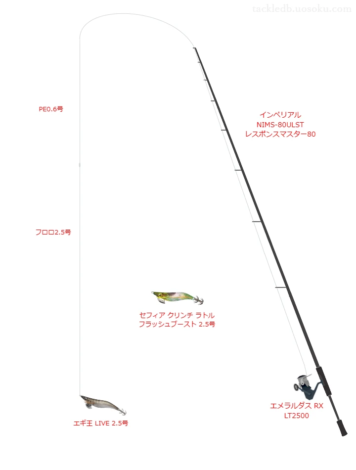 インペリアル NIMS-80ULST レスポンスマスター80とエメラルダス RX LT2500を組み合わせたエギングタックル【仮想インプレ】