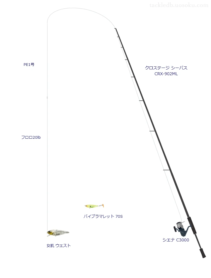 アーマード F+ 1号とラッププレミアムショックリーダー 20lbを使用したシーバスタックル【クロステージ シーバス CRX-902ML】