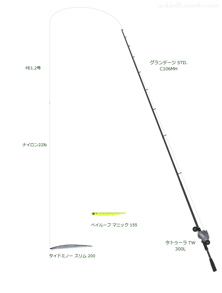 グランデージ STD. C106MHとタトゥーラ TW 300L,タイドミノー スリム 200によるシーバスタックル【仮想インプレ】