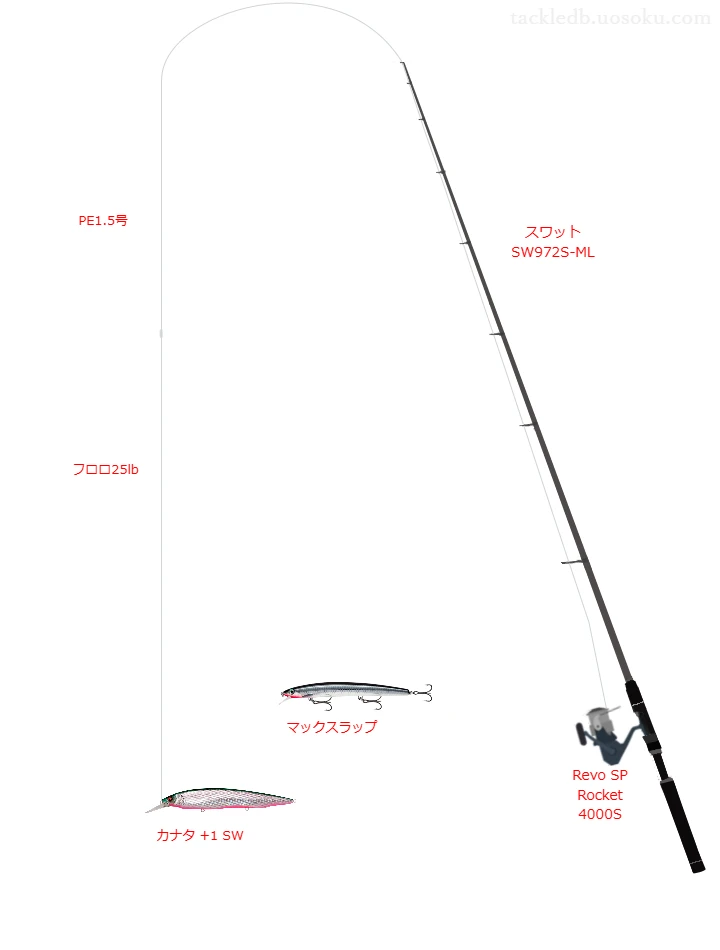 SHINJIX9 1.5号とシルバースレッド ショックリーダー 25lbを使用したシーバスタックル【スワット SW972S-ML】