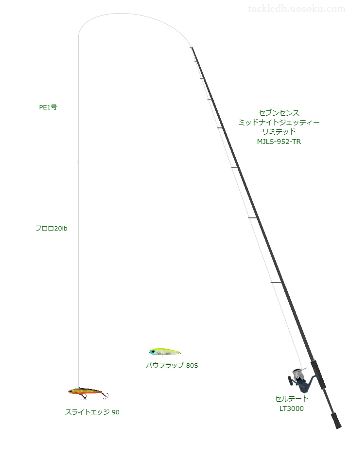 セブンセンス ミッドナイトジェッティー リミテッド MJLS-952-TR,セルテート LT3000,バイブレーションを使うシーバスタックル【仮想インプレ】