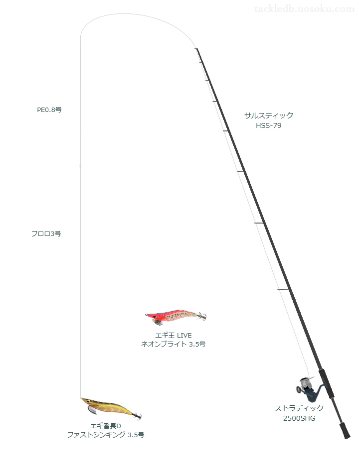 サルスティック HSS-79,ストラディック 2500SHG,を使うエギングタックル【仮想インプレ】