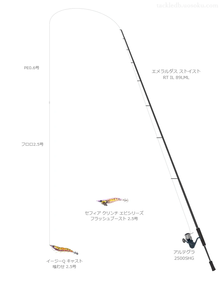 アルテグラ 2500SHGにエメラルダス ストイスト RT IL 89LMLを合わせるエギングタックル