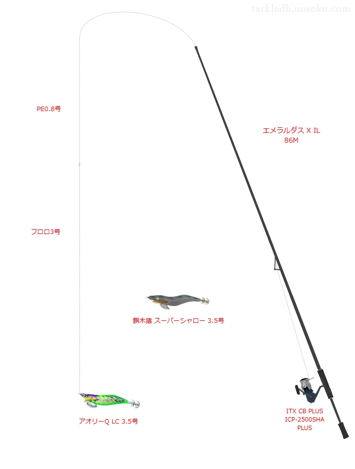 アオリーQ® LC 3.5号を使うエギングタックル【エメラルダス X IL 86M】