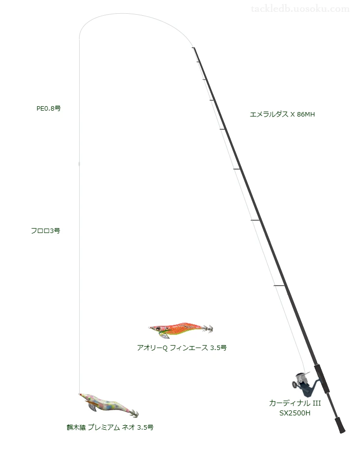 エメラルダス X 86MHとカーディナル III SX2500Hを組み合わせたエギングタックル【仮想インプレ】