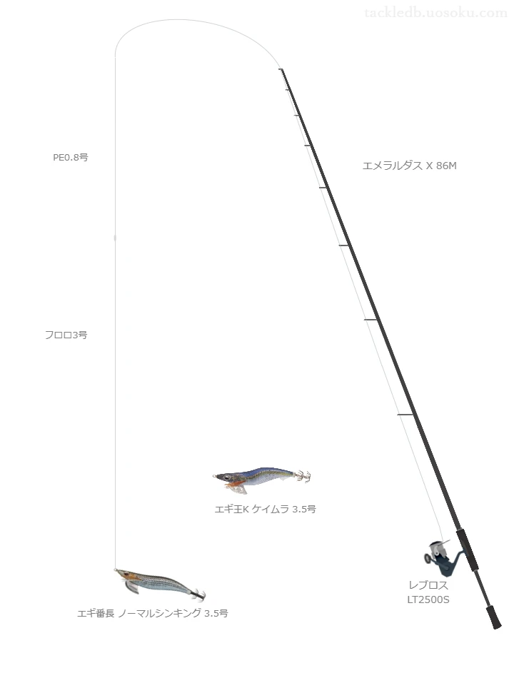 ダイワのエメラルダス X 86Mとレブロス LT2500Sによるエギングタックル【仮想インプレ】