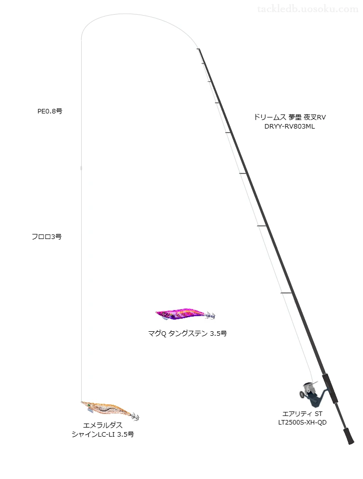 ARESのドリームス 夢墨 夜叉RV DRYY-RV803MLを使用したエギングタックル【仮想インプレ】