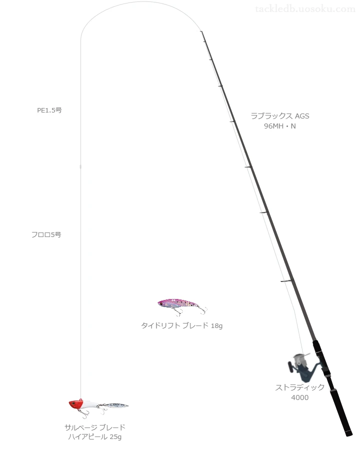 サルベージ ブレード ハイアピール 25gのためのスピニングタックル。ダイワのロッドとシマノのリール