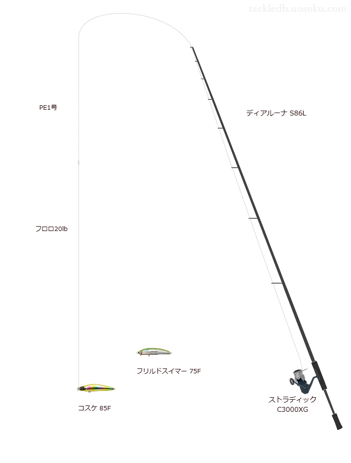 コスケ 85Fのためのスピニングタックル。シマノのロッドとシマノのリール