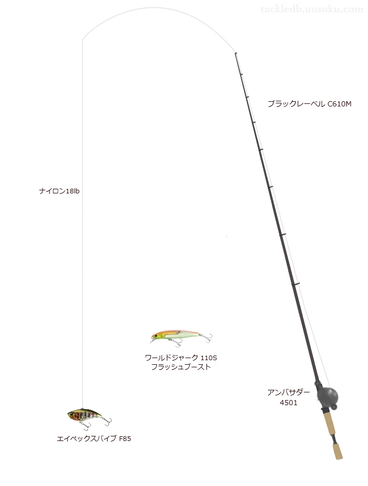 ブラックレーベル C610Mとアブガルシアのリールでエイペックスバイブ F85を使用するタックル