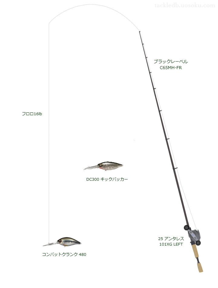 ブラックレーベル C65MH-FRとシマノのリールでコンバットクランク 480を使用するタックル