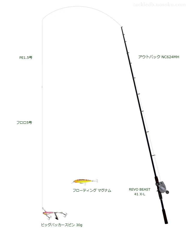 ビッグバッカースピン 30gを使うボートシーバスタックル【アウトバック NC624MH】