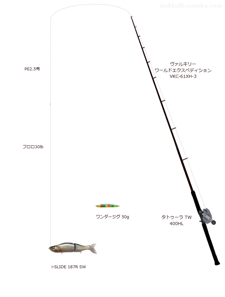 ヴァルキリー ワールドエクスペディション VKC-61XH-3とタトゥーラ TW 400HLを組み合わせたシーバスタックル【仮想インプレ】