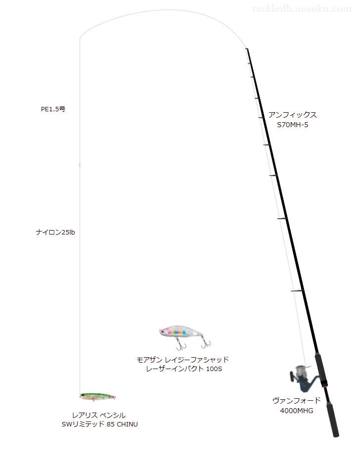 レアリス ペンシル SWリミテッド 85 CHINUを使うボートシーバスタックル【アンフィックス S70MH-5】