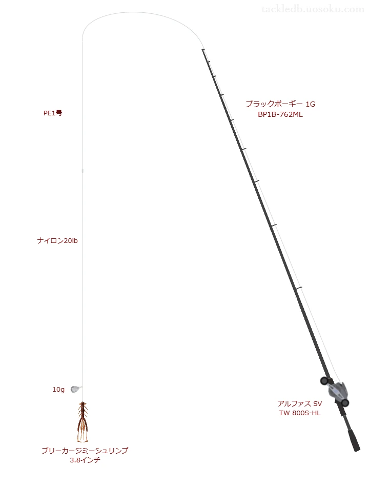 ブラックポーギー 1G BP1B-762MLとアルファス SV TW 800S-HL,PE1号によるチニングタックル