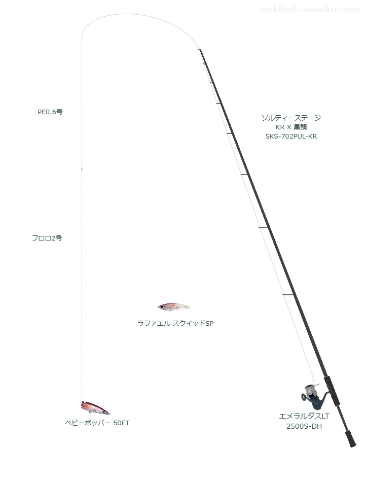 ウエイトが4.5g程度のルアーのためのチニングタックル【ベビーポッパー 50FT 】